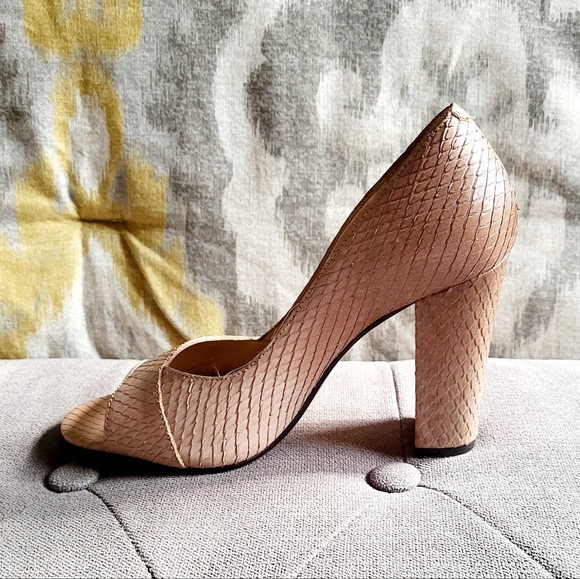 Talbots Leather Faux Snakeskin Embossed Ombre Peep Toe Block Heel Size 7B - Picture 14 of 15